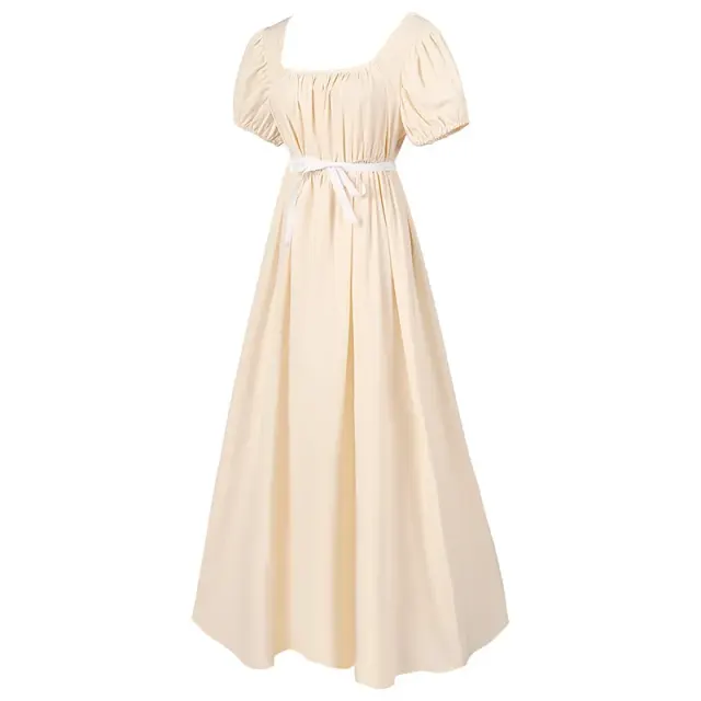 detalle de Vestido cosplay medieval de Bridgerton con cintura alta y manga corta para mujer 2