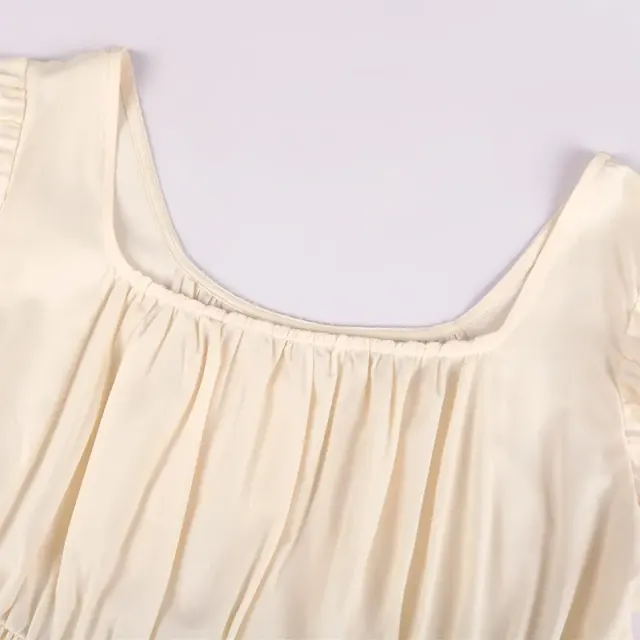 detalle de Vestido cosplay medieval de Bridgerton con cintura alta y manga corta para mujer 4
