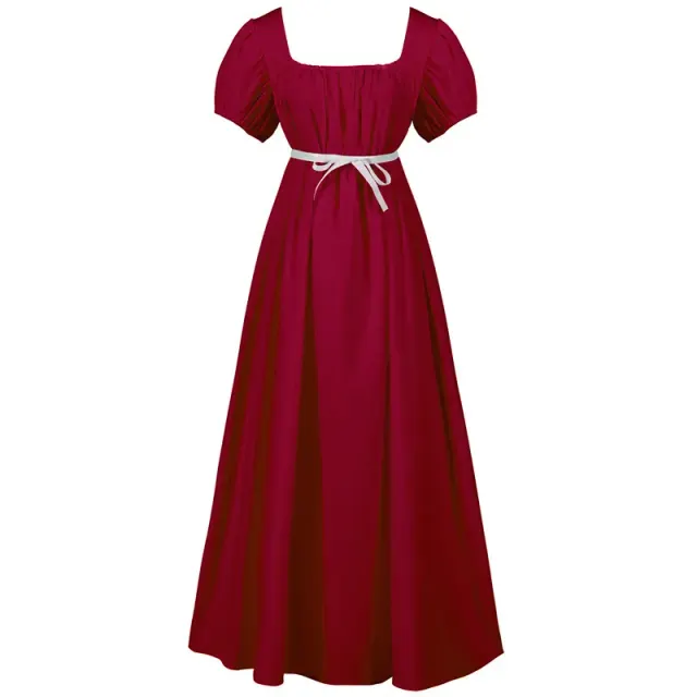 detalle de Vestido cosplay medieval de Bridgerton con cintura alta y manga corta para mujer 10