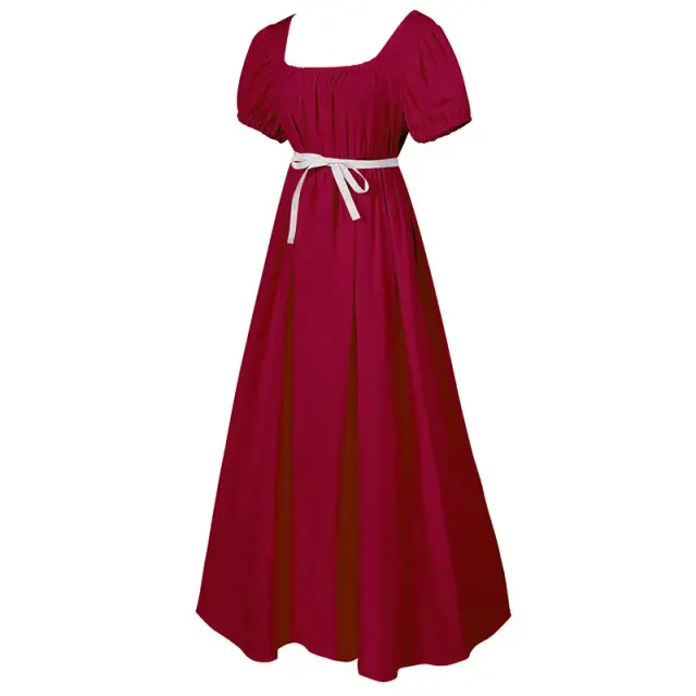 detalle de Vestido cosplay medieval de Bridgerton con cintura alta y manga corta para mujer 11