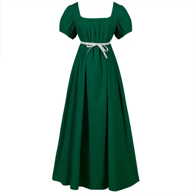 detalle de Vestido cosplay medieval de Bridgerton con cintura alta y manga corta para mujer 19