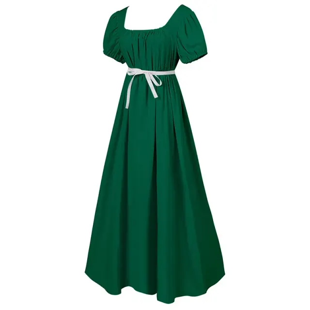 detalle de Vestido cosplay medieval de Bridgerton con cintura alta y manga corta para mujer 21