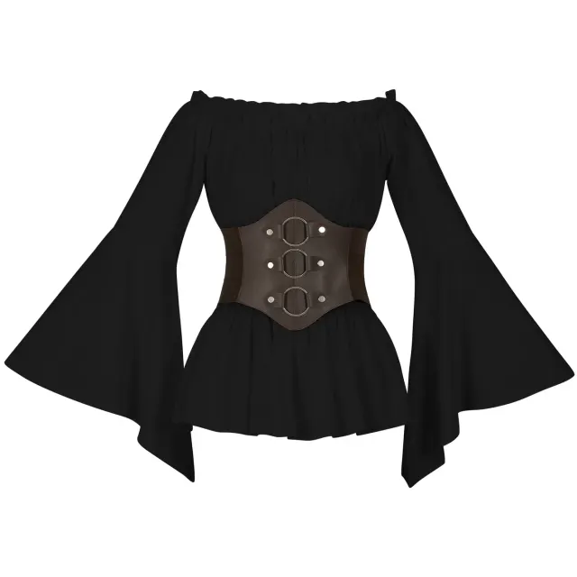 Women's Renaissance Victorian Ruffled Pirate Shirt with Belt detail 11