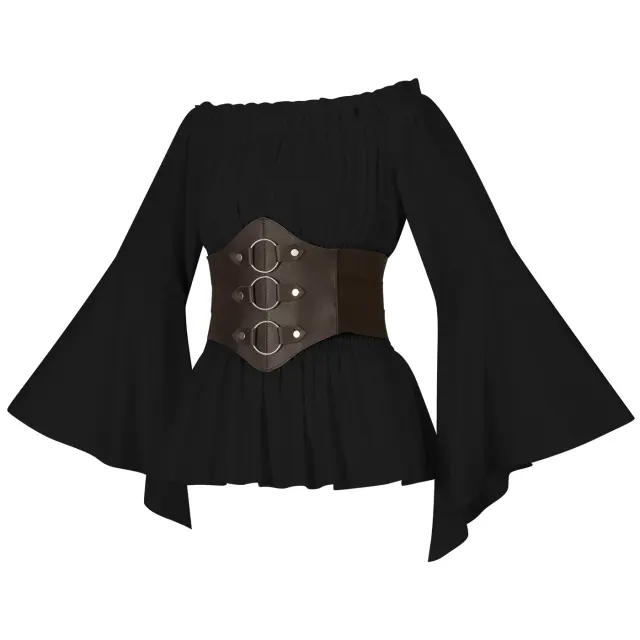 Women's Renaissance Victorian Ruffled Pirate Shirt with Belt detail 12