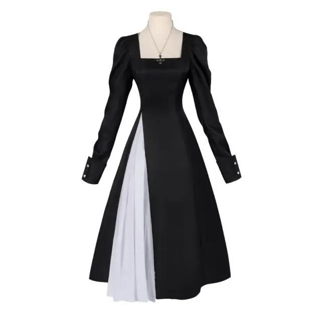Women's Black & White Nun Costume Dress for Halloween Cosplay detail 5