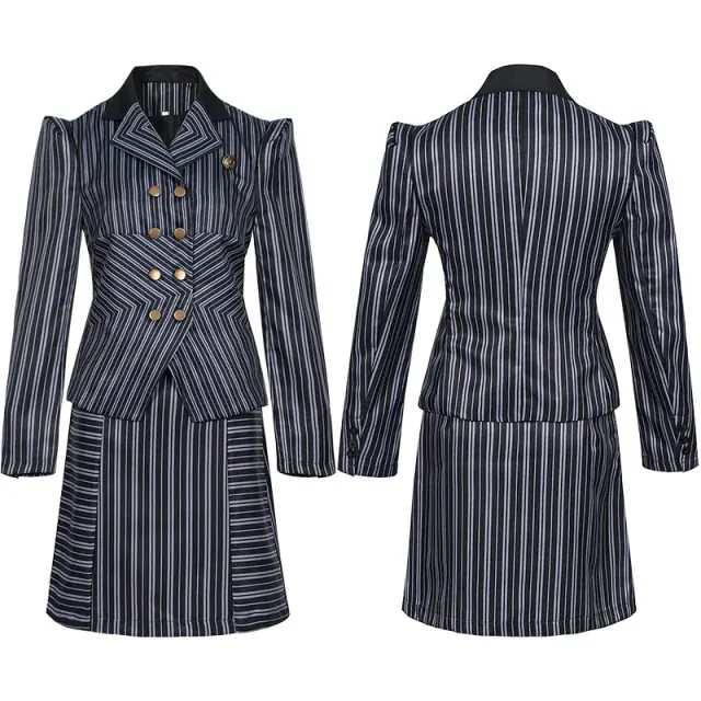 Image produit d'un ensemble cosplay d'uniforme scolaire noir à rayures pour femme, inspiré d'Elphaba.