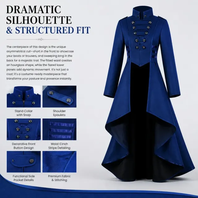 Women's Gothic Court Tailcoat Lace-Up Irregular Hem Costume detail 12