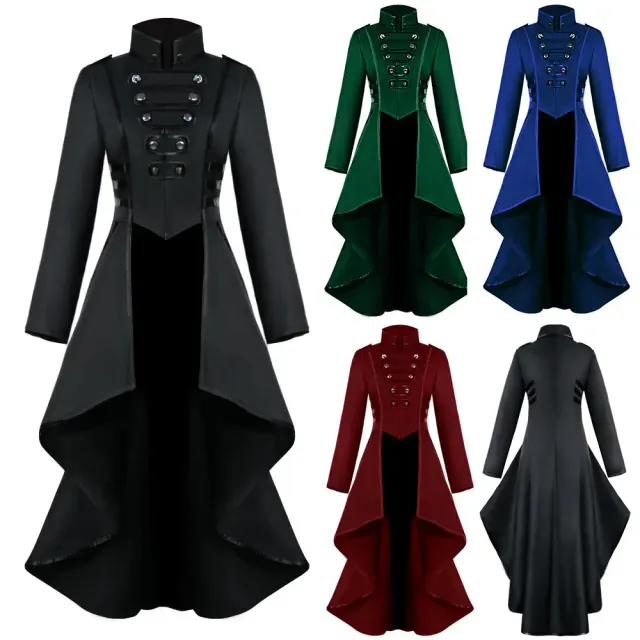 Damen-Gothic-Frackkleid, mittelalterliches Halloween-Bühnenkostüm Detail 2