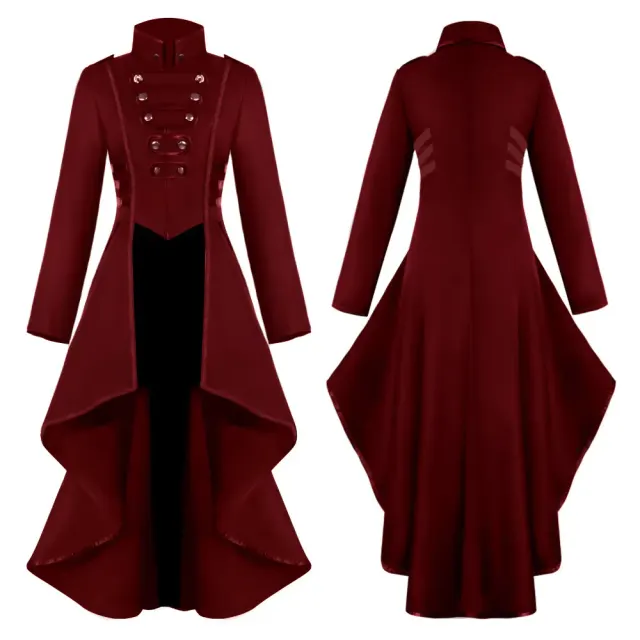Damen-Gothic-Frackkleid, mittelalterliches Halloween-Bühnenkostüm Detail 10