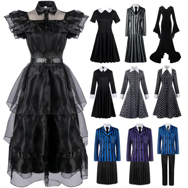 Une robe de bal cosplay Halloween noire pour femme avec un motif imprimé, présentée dans un style de robe prêt pour la scène.