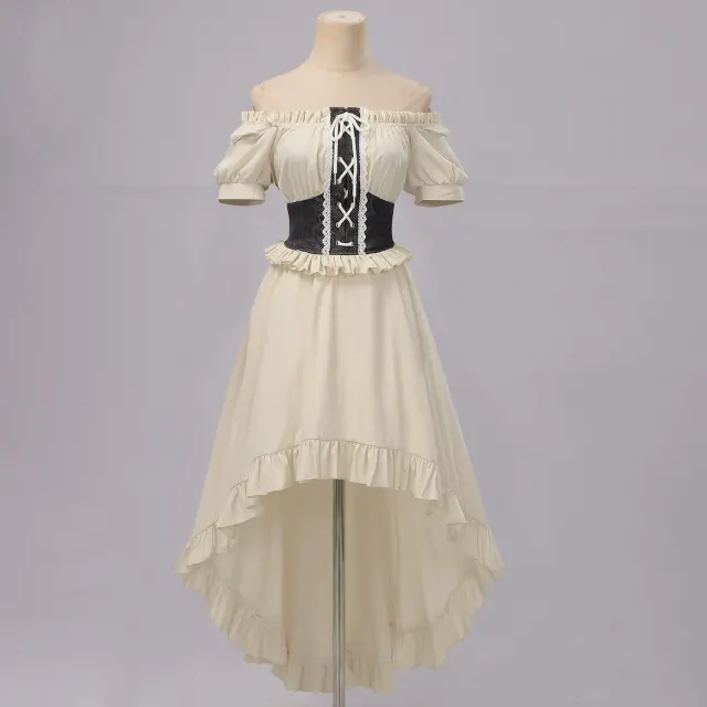 Robe cosplay de chevalier à épaules dénudées et volants pour femme détail 1