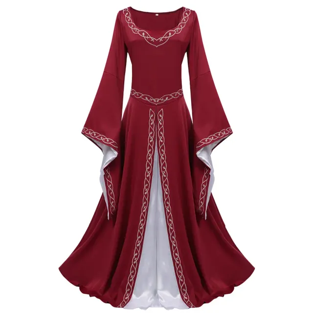 Women's Medieval Color-Block Court Dress with Flared Sleeves detail 1
