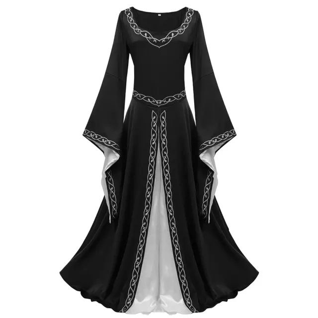 Women's Medieval Color-Block Court Dress with Flared Sleeves detail 23