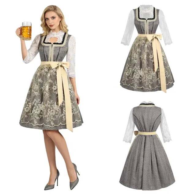 Damen-Oktoberfest-Kleid im bayerischen Stil mit Spitzenmieder, abgebildet im neuen Bierkleid-Stil.