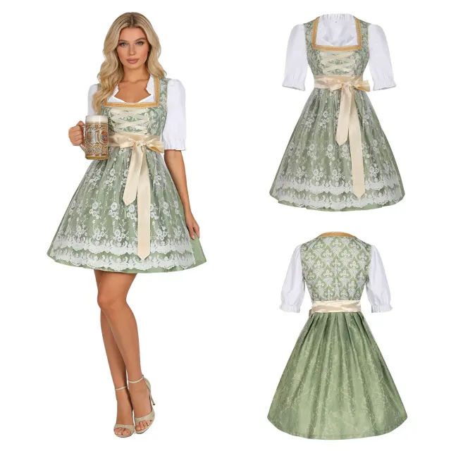 Robe de bière Oktoberfest pour femme avec détails en dentelle et jacquard, présentée dans l'option imprimée robe de bière de cour Style 2474.
