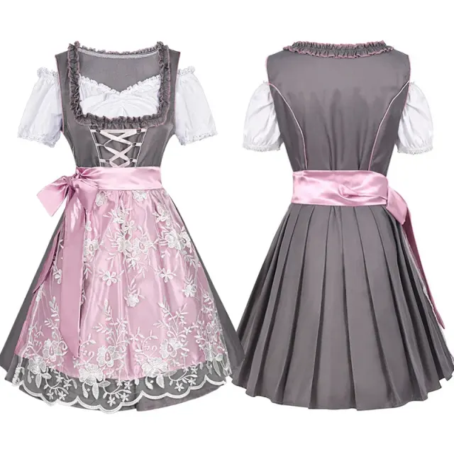 Damen-Oktoberfest-Spitzen-Maid-Kleid-Set, Colorblock-Stile Detail 16