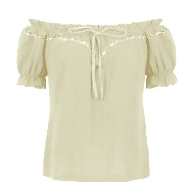 Schulterfreie Renaissance-Sommerbluse für Damen mit Puffärmeln und lockerer Passform Detail 1