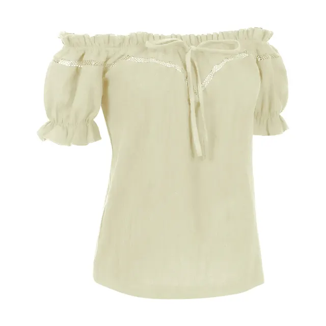 Schulterfreie Renaissance-Sommerbluse für Damen mit Puffärmeln und lockerer Passform Detail 2