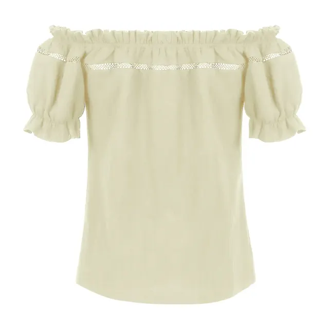Schulterfreie Renaissance-Sommerbluse für Damen mit Puffärmeln und lockerer Passform Detail 3