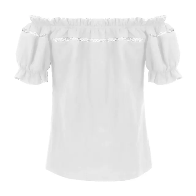 Schulterfreie Renaissance-Sommerbluse für Damen mit Puffärmeln und lockerer Passform Detail 9