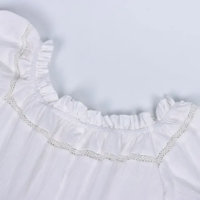 Schulterfreie Renaissance-Sommerbluse für Damen mit Puffärmeln und lockerer Passform Detail 10