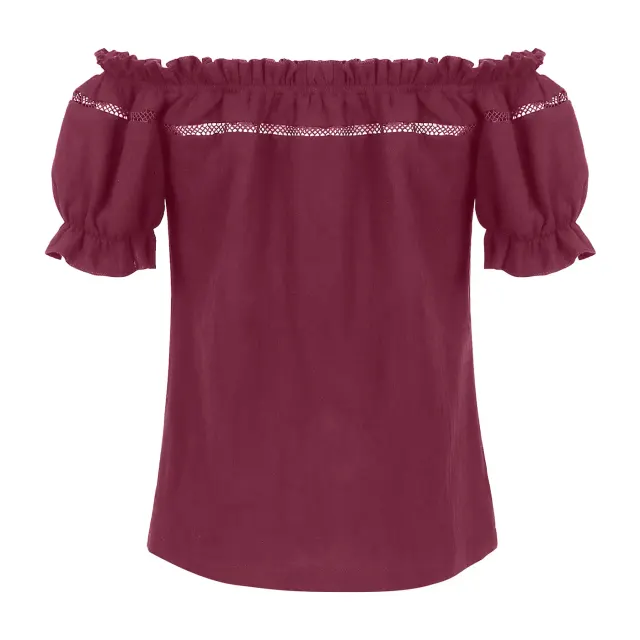 Schulterfreie Renaissance-Sommerbluse für Damen mit Puffärmeln und lockerer Passform Detail 15