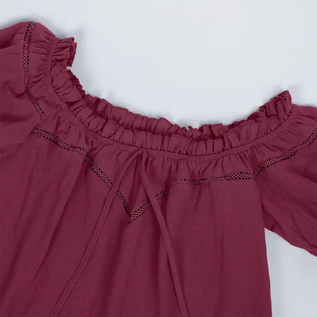 Schulterfreie Renaissance-Sommerbluse für Damen mit Puffärmeln und lockerer Passform Detail 16