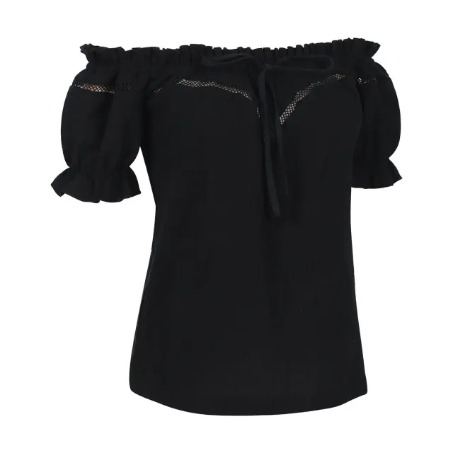 Schulterfreie Renaissance-Sommerbluse für Damen mit Puffärmeln und lockerer Passform Detail 19