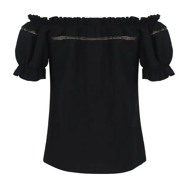 Schulterfreie Renaissance-Sommerbluse für Damen mit Puffärmeln und lockerer Passform Detail 20
