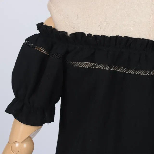 Schulterfreie Renaissance-Sommerbluse für Damen mit Puffärmeln und lockerer Passform Detail 23