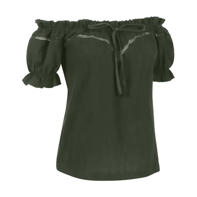 Schulterfreie Renaissance-Sommerbluse für Damen mit Puffärmeln und lockerer Passform Detail 24