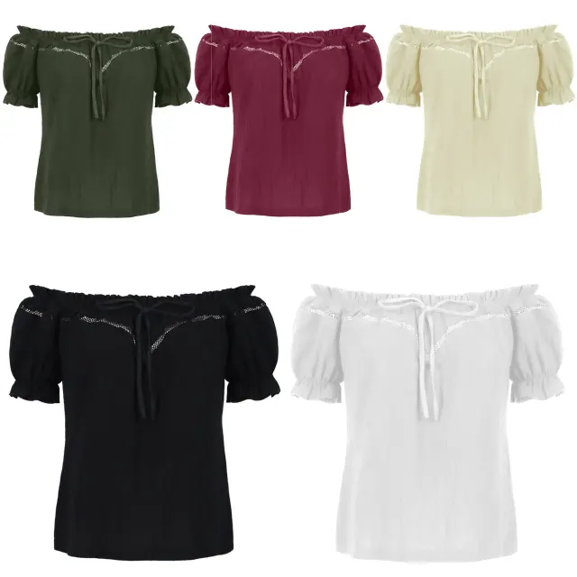 Schulterfreie Renaissance-Bluse für Damen mit Puffärmeln und lockerer Sommerpassform.