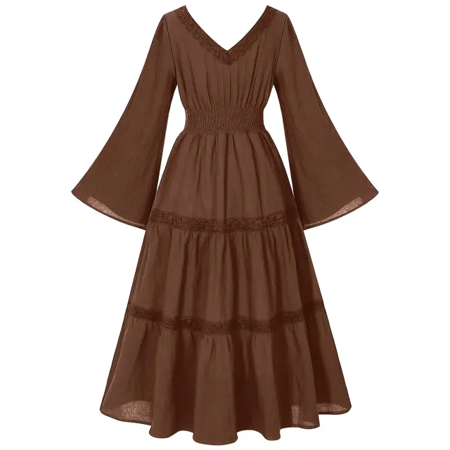 Robe de costume Renaissance pour femme à col carré et manches évasées détail 13