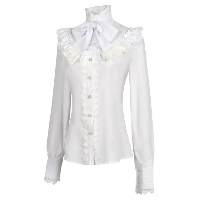 Women's Victorian Gothic Lace Embroidered Long-Sleeve Shirt detail 2
