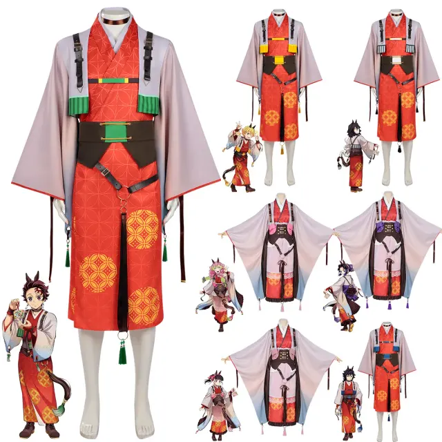 Men's Year of the Horse Tanjiro and Giyu cosplay costume featuring a printed long-sleeve jacket and long pants.