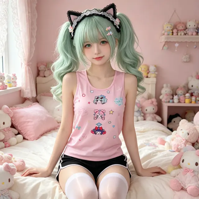 This pink printed Qianxia cosplay vest features a sleeveless, cute anime-cartoon design.