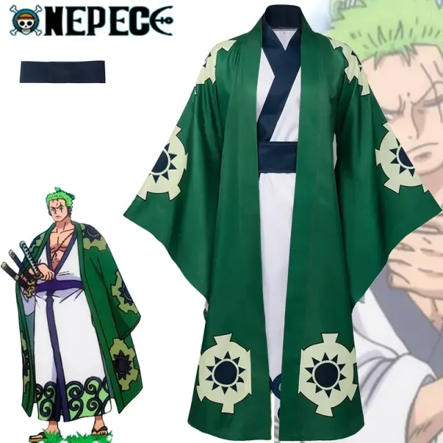 Langärmliges Zoro Juro Yukata Cosplay-Kostüm im abgebildeten Stil, dargestellt als japanisches Anime-Kimono-Set.